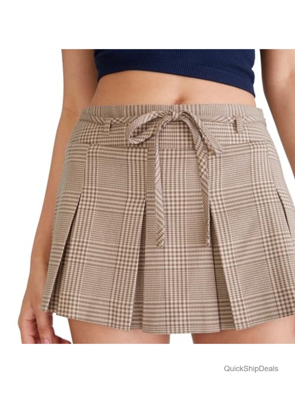 Houndstooth Tie-Waist Mini Skort with Built-In Shorts Liner